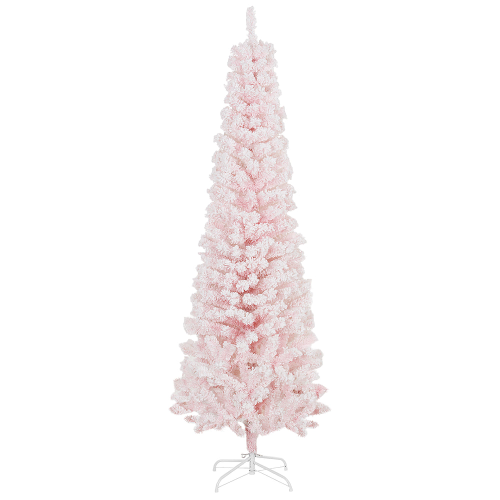 Sapin de Noël givré rose de 6 pieds en forme de crayon