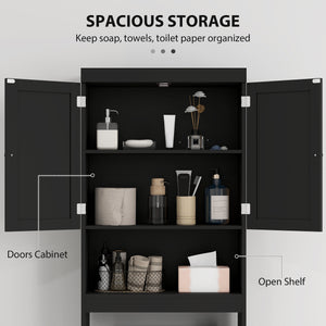 Modern Bathroom Cabinet with Barn Doors and Open Shelf, Black