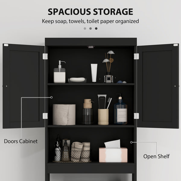 Modern Bathroom Cabinet with Barn Doors and Open Shelf, Black