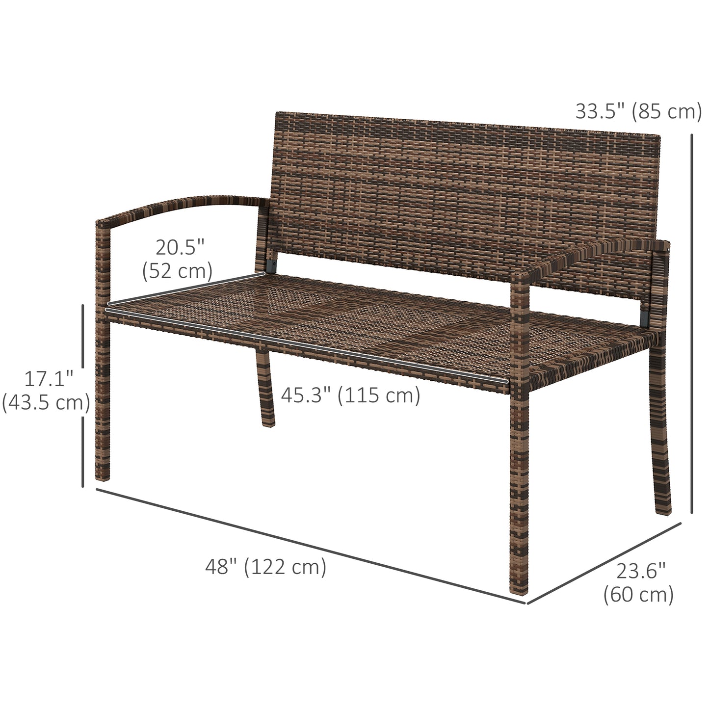 Fauteuil de jardin en rotin et osier avec accoudoirs - Marron