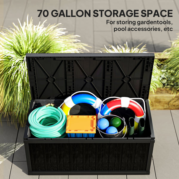 Coffre de rangement extérieur en résine avec poignées, étanche pour outils de jardin, noir