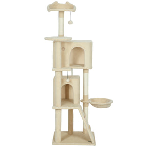 Arbre à chat de 160 cm avec griffoirs, cabanes, perchoirs moelleux, hamac, échelle, beige