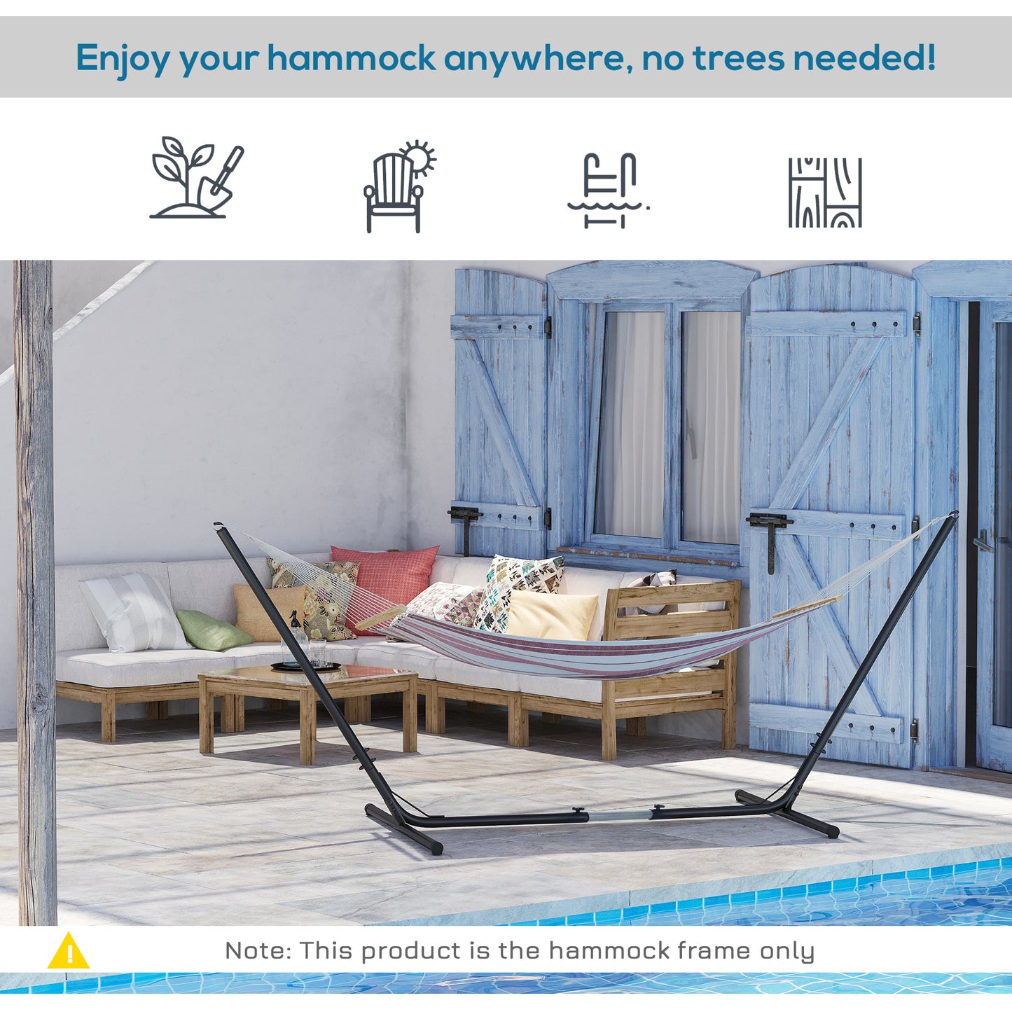Adjustable Hammock Stand, Fits 3-4m Hammocks, Holds up to 120kg, Black