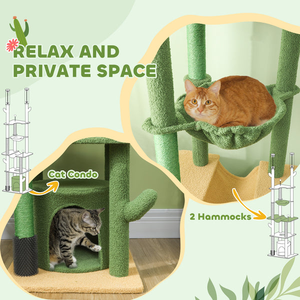 Cat tree 226-254 cm, ceiling height with scratching posts, grooming brush and niche, green