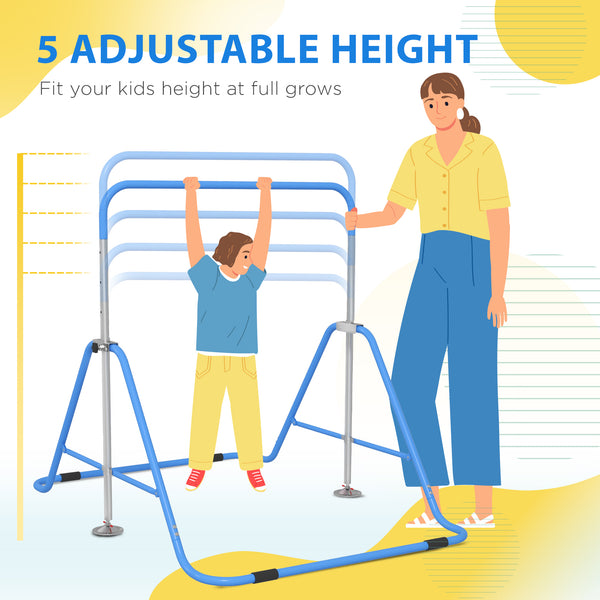 Barre de gymnastique pliable pour enfants à hauteur réglable, bleu