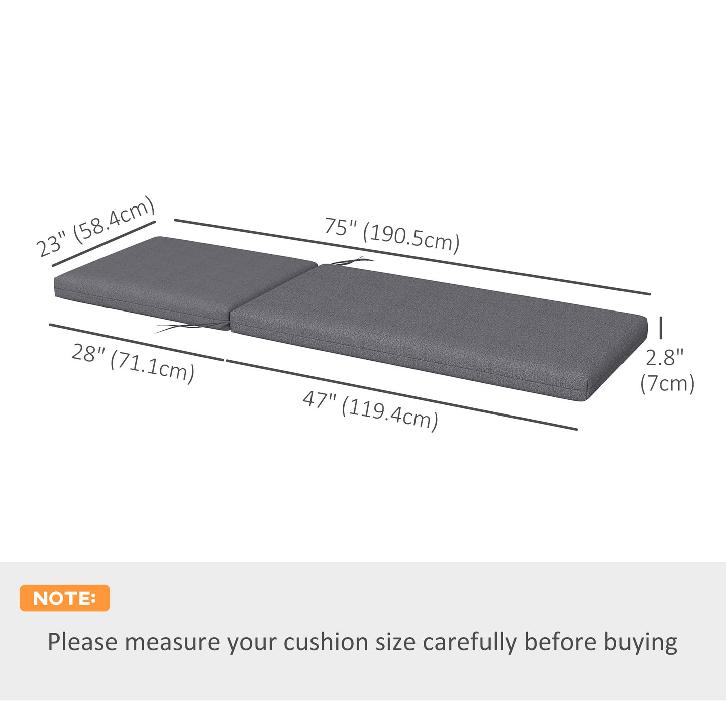 Lot de 2 coussins de dossier et d'assise de rechange pour chaise de patio avec attaches, gris