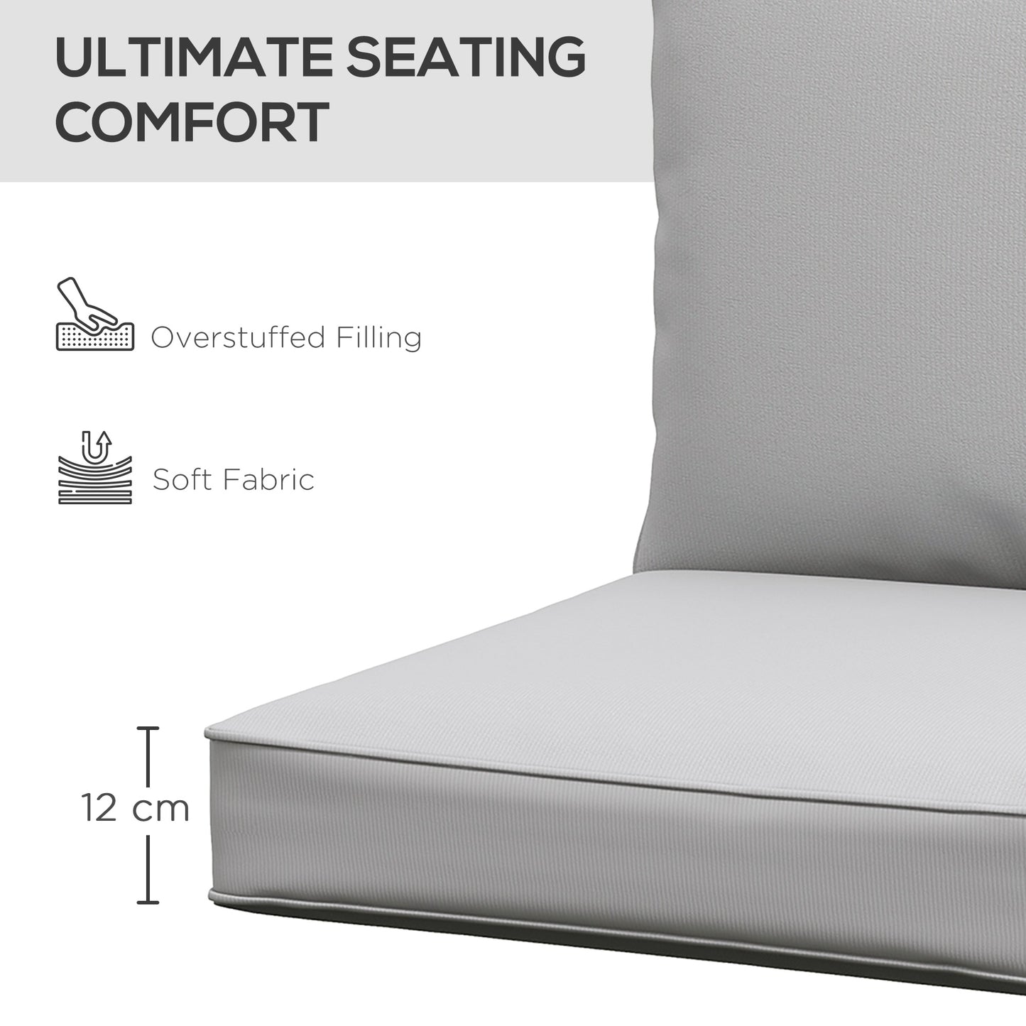 Coussins de chaise de patio épais et profonds pour siège d'extérieur avec coussin de dossier, gris clair