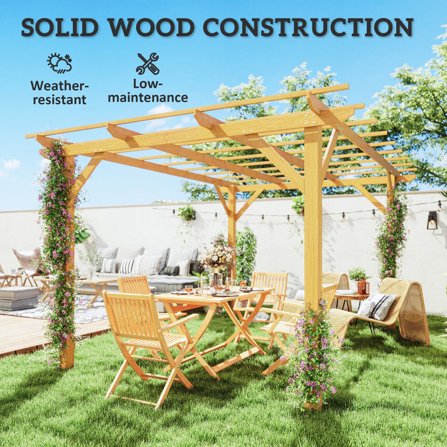 Pergola 10' x 13' avec treillis pour plantes grimpantes, bois naturel