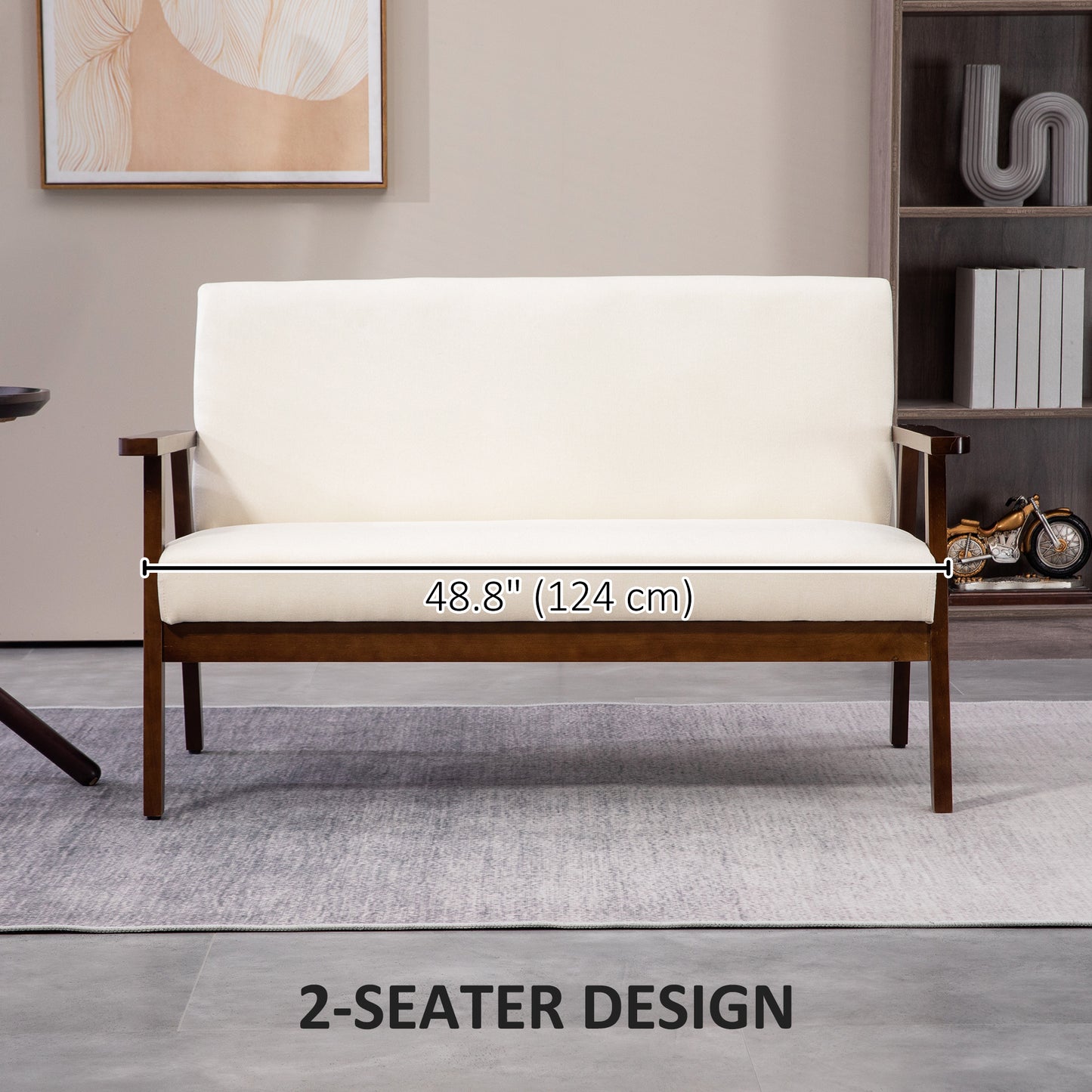 Compact sofa bed in linen fabric with rubberwood legs, cream white
