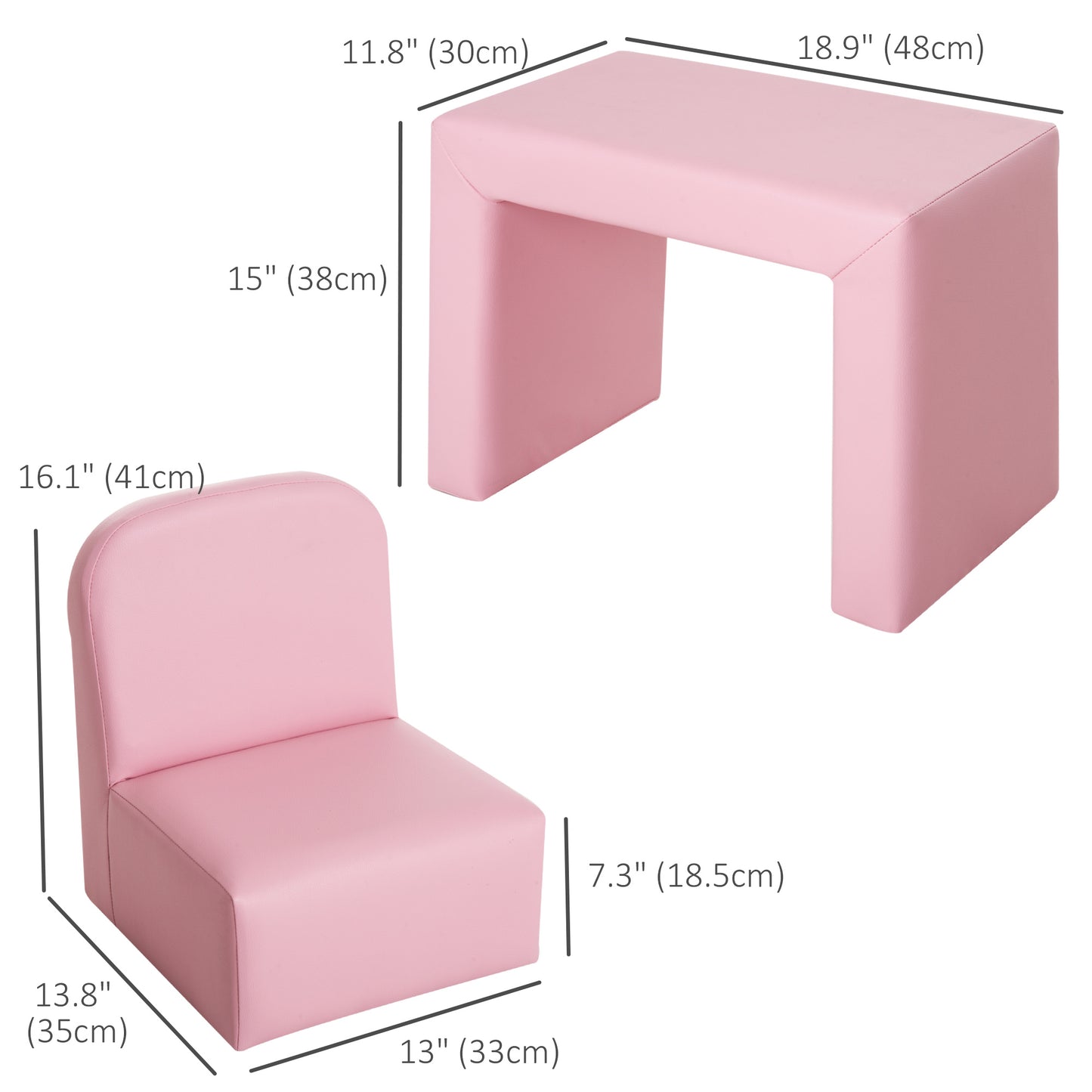 Canapé pour enfants, table et chaise multifonctionnelle 2 en 1 pour tout-petits de 3 à 9 ans, rose