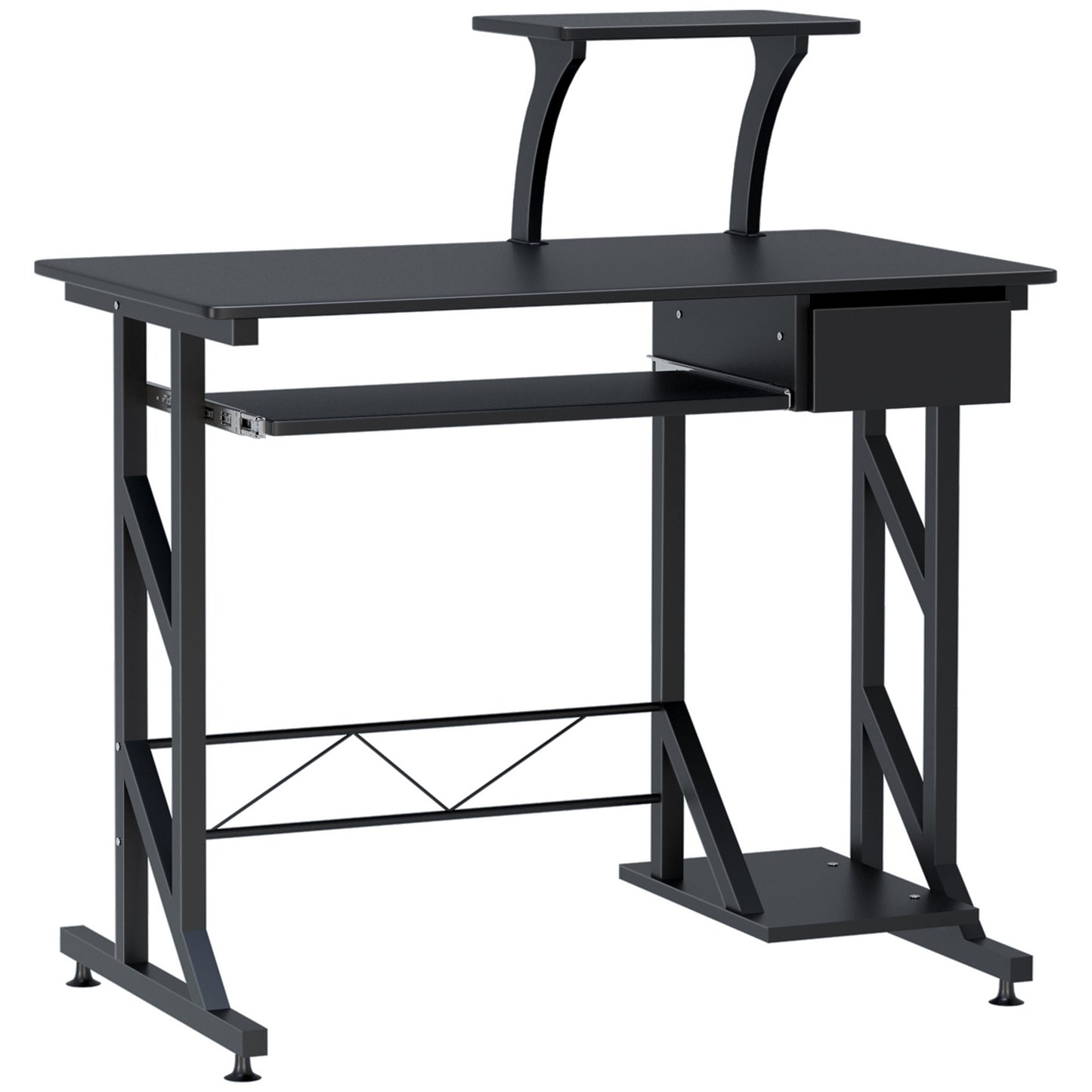 Bureau d'ordinateur avec plateau pour clavier et tiroir, noir