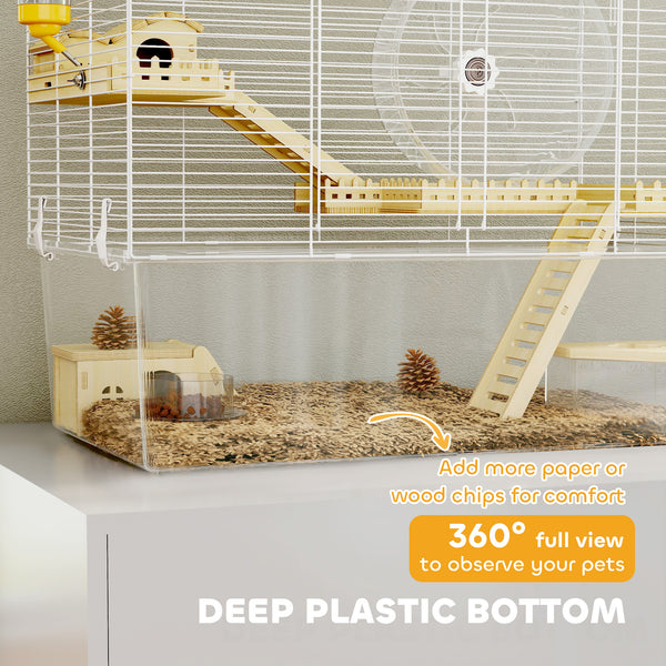 Cage pour hamster profonde, rampe en bois, cabane, roue d'exercice pour hamster et gerbille, blanche