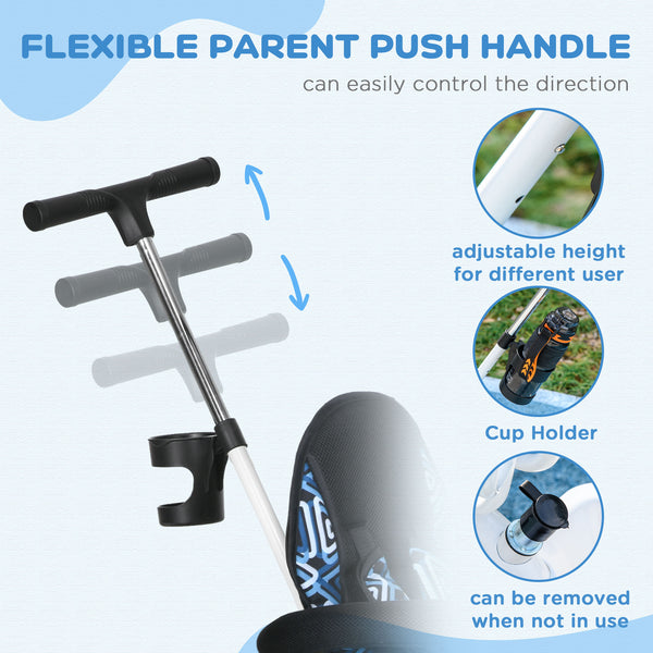 Tricycle 6 en 1 pour enfants avec guidon et auvent amovibles, bleu