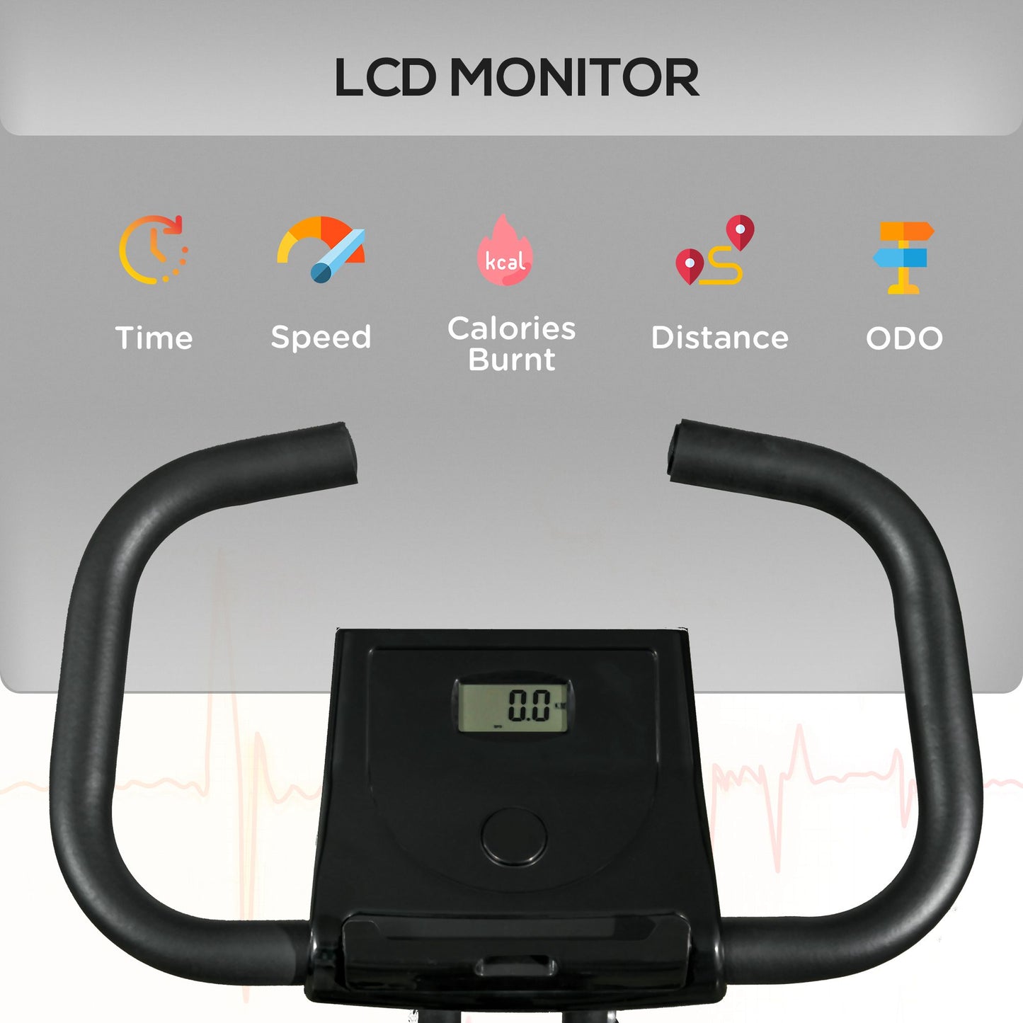 Vélo d'appartement pliable avec résistance magnétique à 8 niveaux, écran LCD, support de téléphone pour salle de sport à domicile, noir