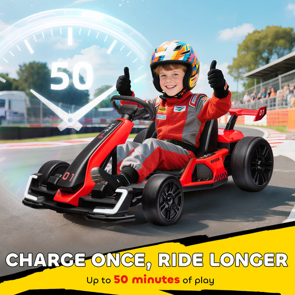 24V Electric Go-Kart with Adjustable Seat and Safety Belt, Red