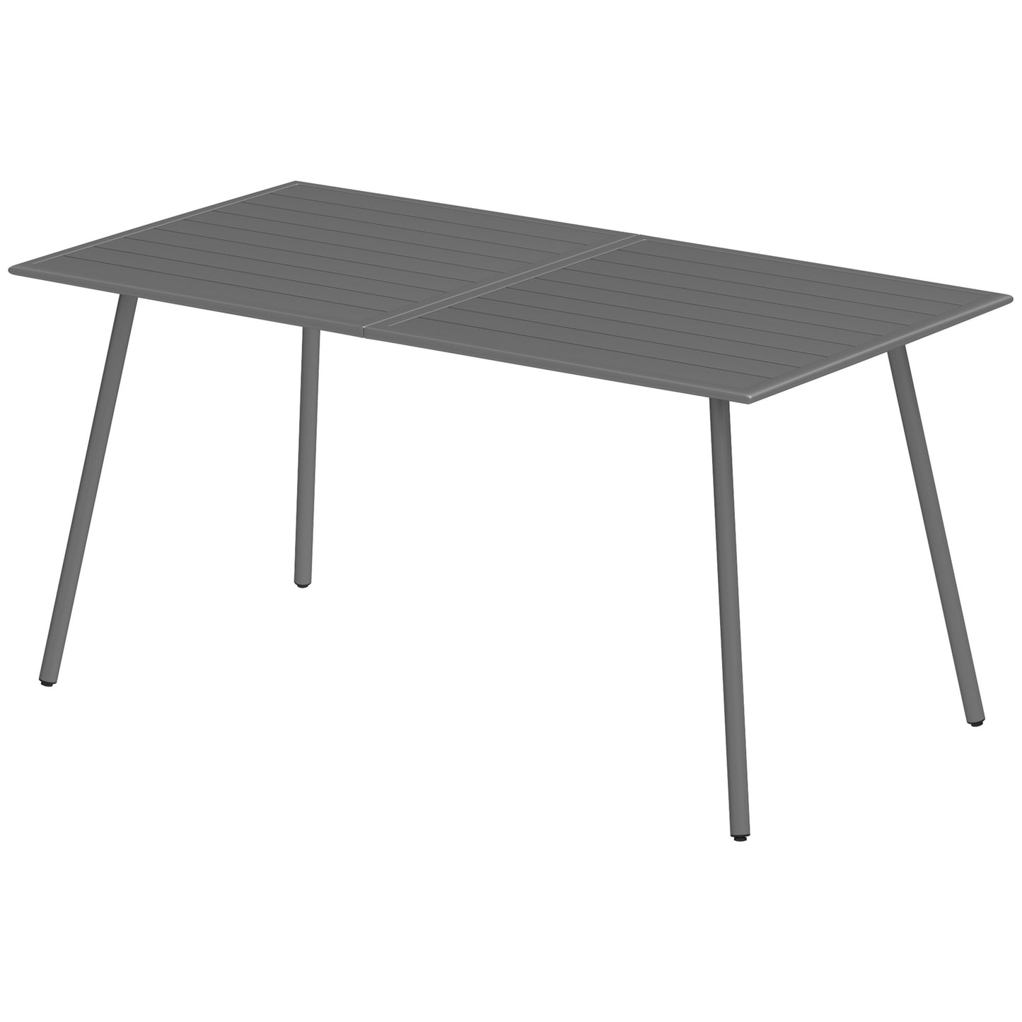 Outsunny Rectangular Dining Table for 6 People, Steel Slatted Outdoor Table for Lawn and Garden, 150 x 80 x 74 cm, Grey