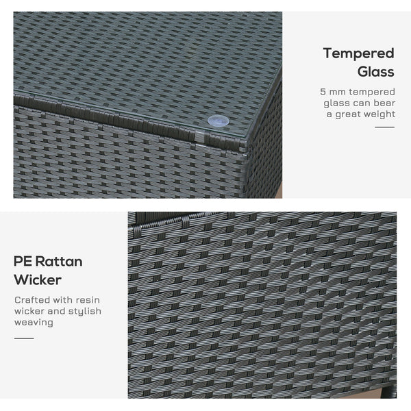 Table d'appoint de patio, meuble en osier tressé à la main avec plateau en verre trempé, noir
