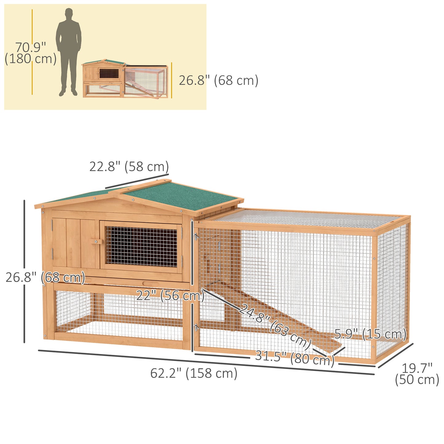 Clapier en bois pour lapins, cage, poulailler, habitat avec enclos