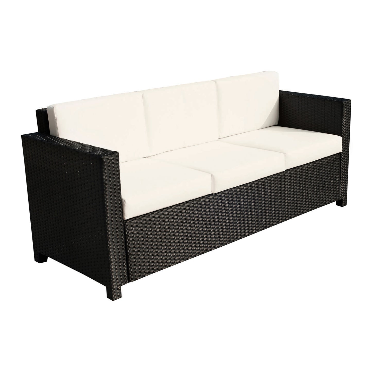 Outsunny Deluxe Canapé 3 places en rotin et osier, mobilier de jardin extérieur avec coussin, blanc crème