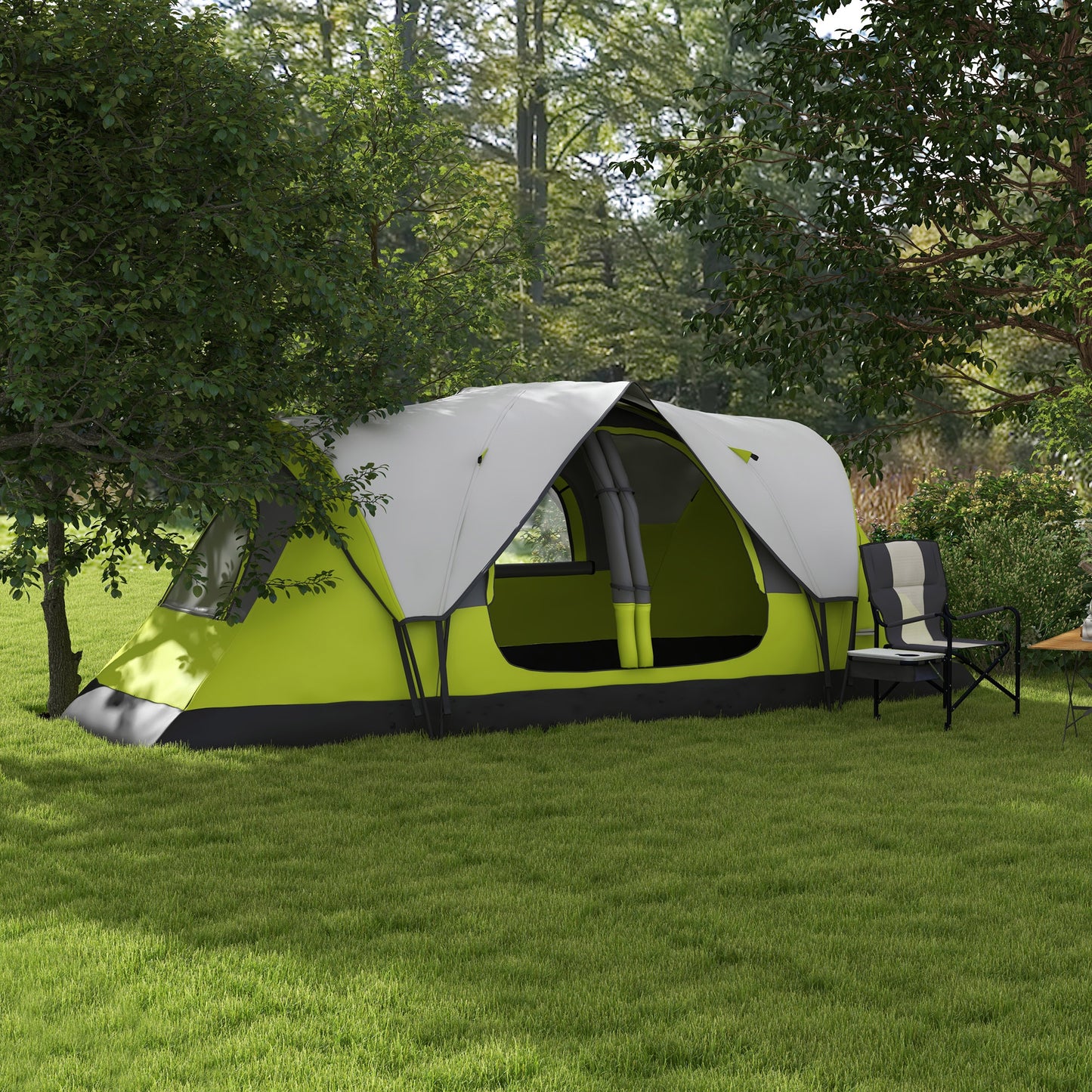 Tente de camping pour 6 à 8 personnes avec double toit imperméable de 2 000 mm et sac de transport, verte