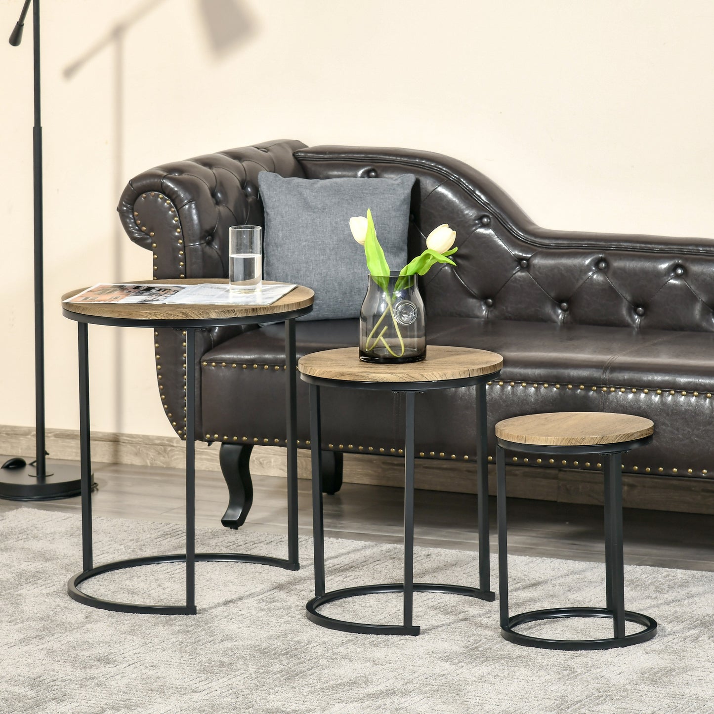 Lot de 3 tables d'appoint empilables avec cadre en acier pour salon