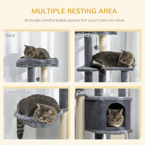 Arbre à chat de 127 cm à plusieurs niveaux avec griffoirs et rampe, gris