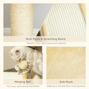 Arbre à chat de 43 cm avec jouet suspendu, beige