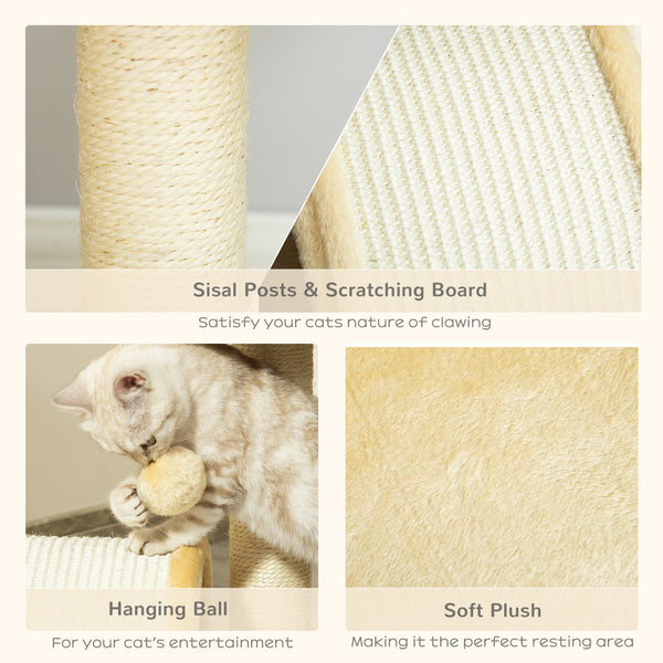 Arbre à chat de 43 cm avec jouet suspendu, beige