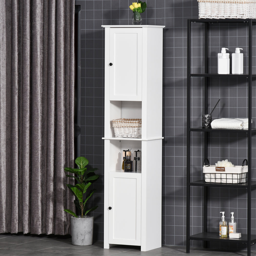 Armoire à pharmacie haute avec étagères et 2 placards, organiseur de salle de bain, blanc