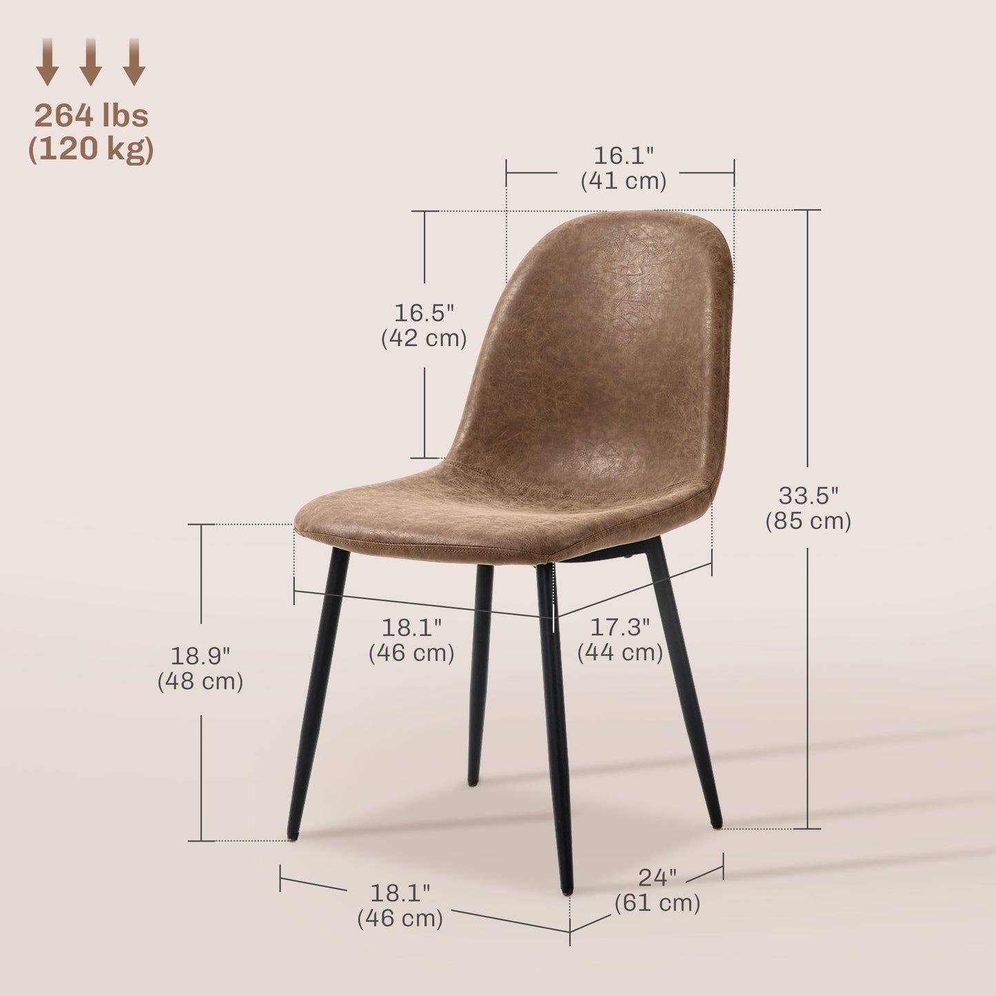 Lot de 4 chaises de salle à manger rétro rembourrées en cuir synthétique