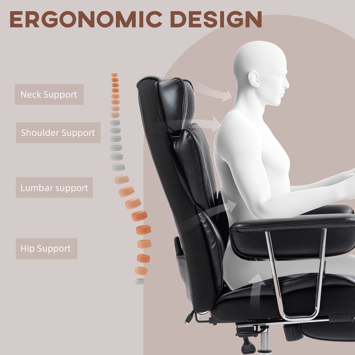 Massage Office Chair with 6-Point Vibration, Footrest and Lumbar Support, Black
