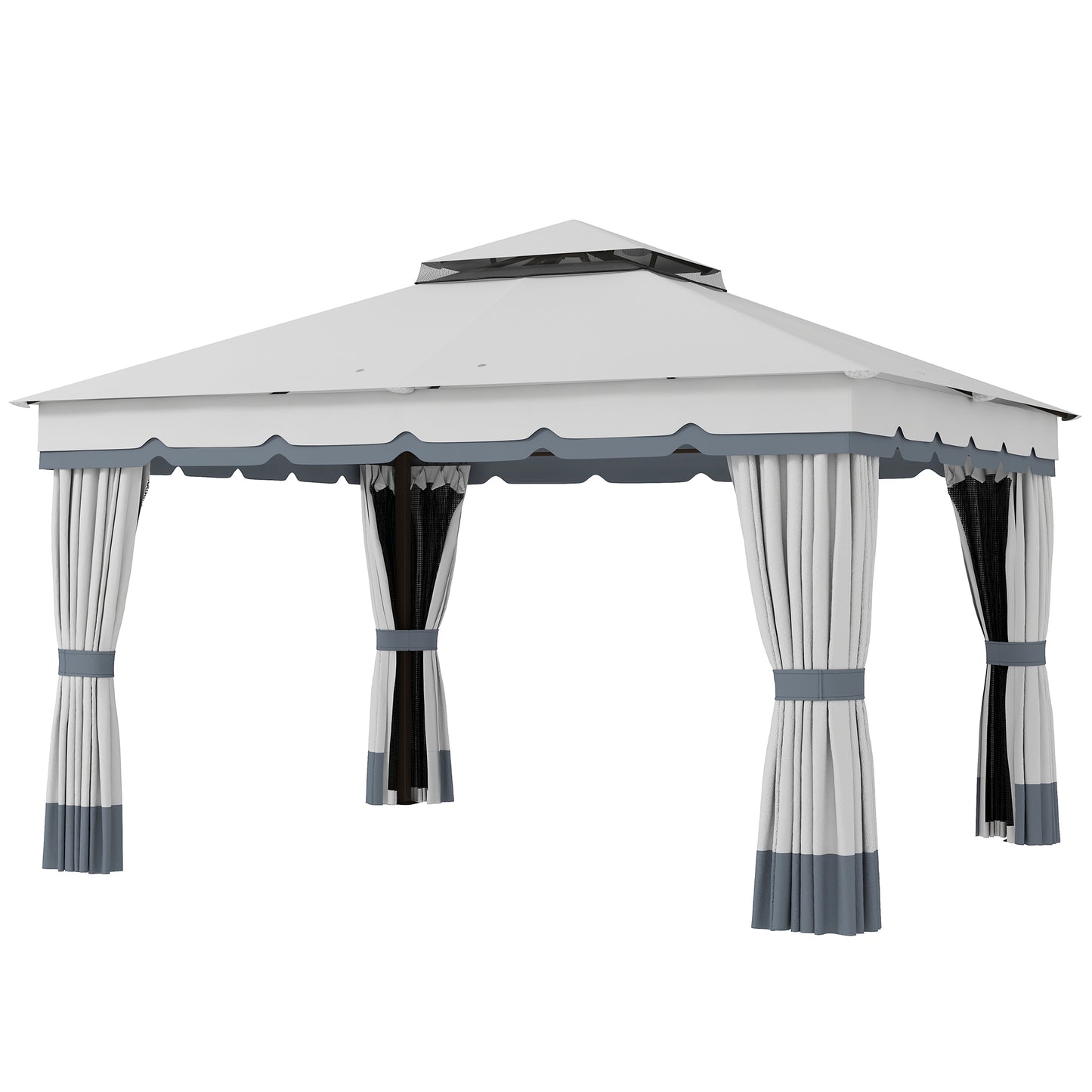 Outsunny 10' x 12' Double Roof Garden Gazebo, Outdoor Shelter with Netting and Curtains, for Garden, Lawn and Patio