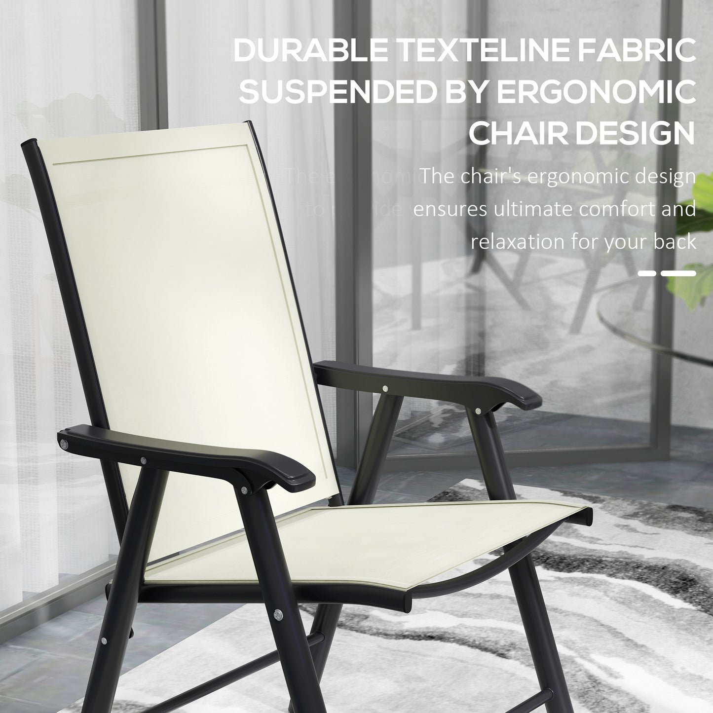 Ensemble de 4 chaises pliantes d'extérieur confortable avec accoudoirs, beige