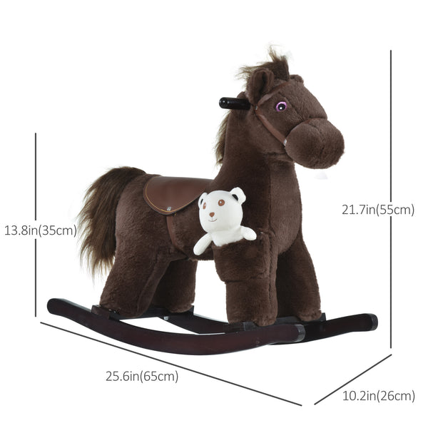 Cheval à bascule en peluche avec ours en peluche, marron et blanc