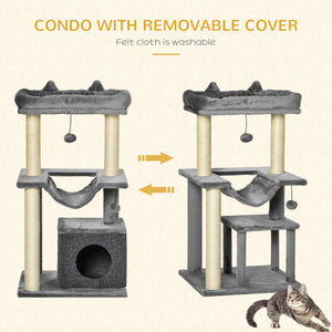 39.25" Multi-Level Cat Tree with Scratching Post, Hammock, Bed, Ball, Toy - Grey