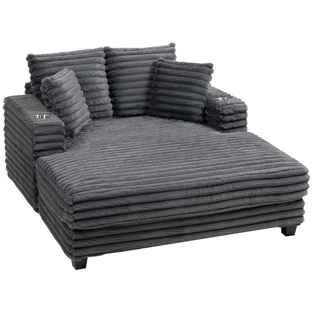 Chaise de lecture rembourré surdimensionné avec porte-gobelets et oreillers, gris