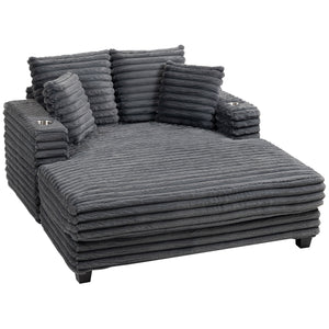 Chaise de lecture rembourré surdimensionné avec porte-gobelets et oreillers, gris