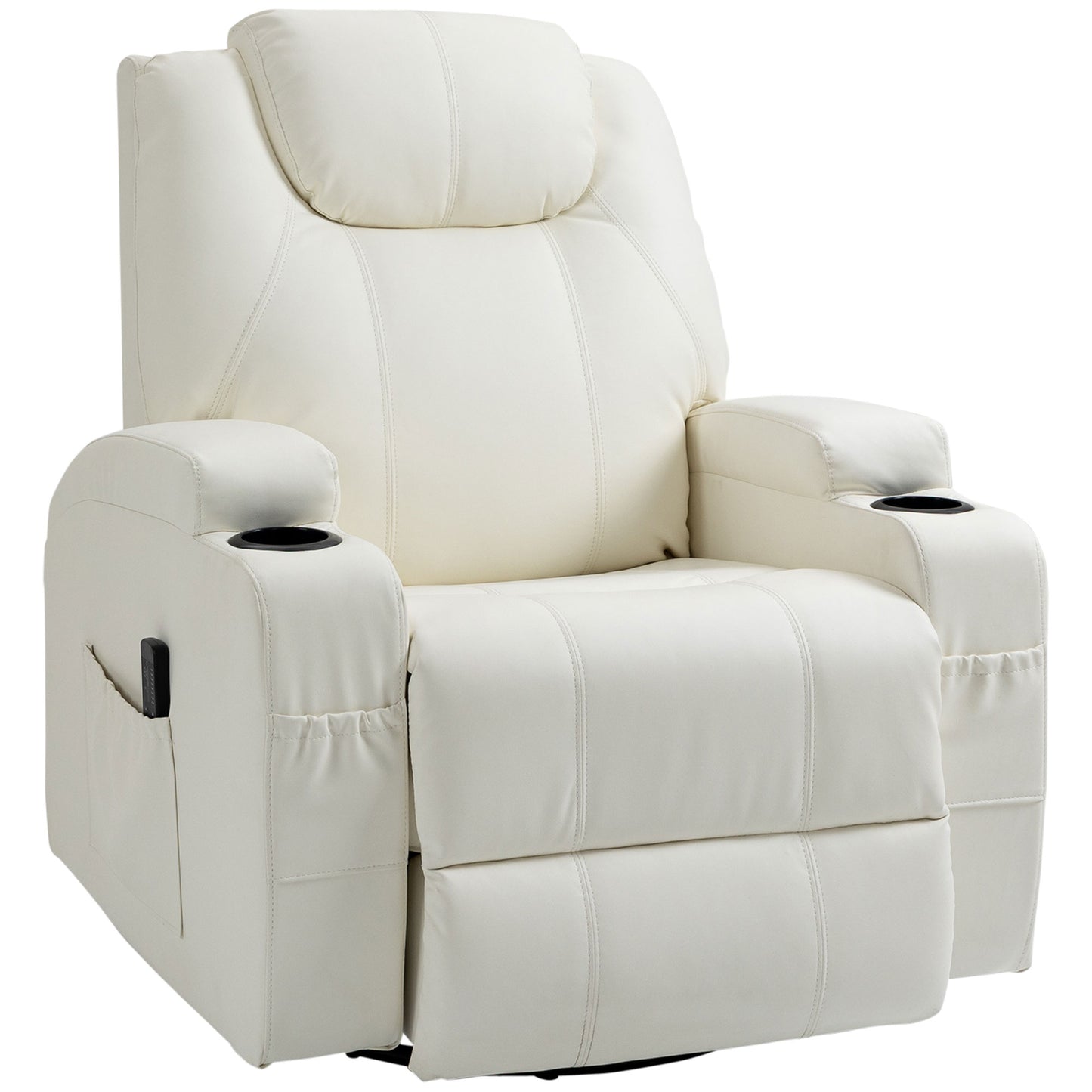 Fauteuil massant inclinable à bascule pivotantavec, 8 points de vibration, cuir synthétique, blanc crème