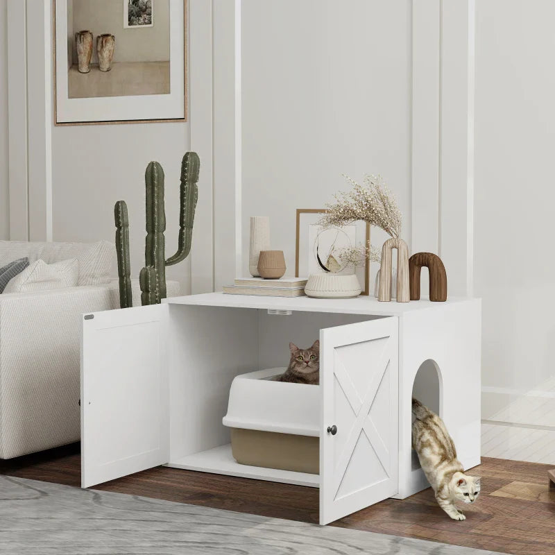 Enceinte pour bac à litière design bois clair avec ouverture latérale pour chat adulte