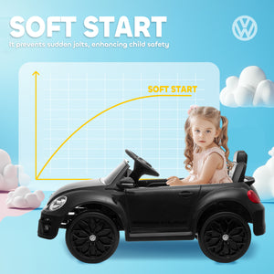 Voiture électrique 12V Volkswagen Beetle pour enfants, sous licence, avec télécommande, noire