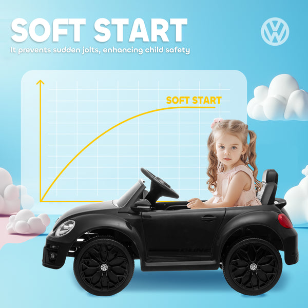 Voiture électrique 12V Volkswagen Beetle pour enfants, sous licence, avec télécommande, noire