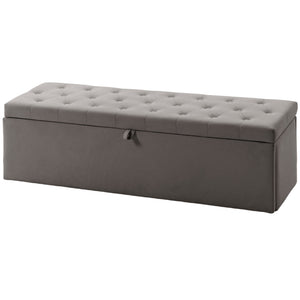 Banc ottoman avec rangement de 141 L, assise capitonnée en velours et couvercle relevable – Gris
