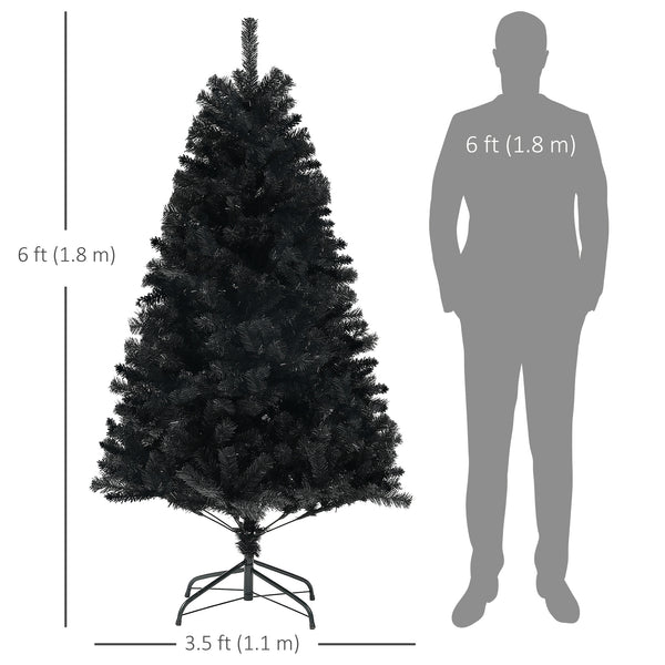 Sapins de Noël artificiels noir de 6 pieds avec ouverture automatique et base en acier