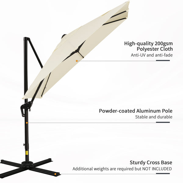 Parasol déporté carré de 8 pieds avec base en croix, blanc crème