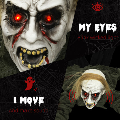 Décoration d'Halloween Zombie rampant, accessoire décoratif animé avec activation sonore et yeux lumineux