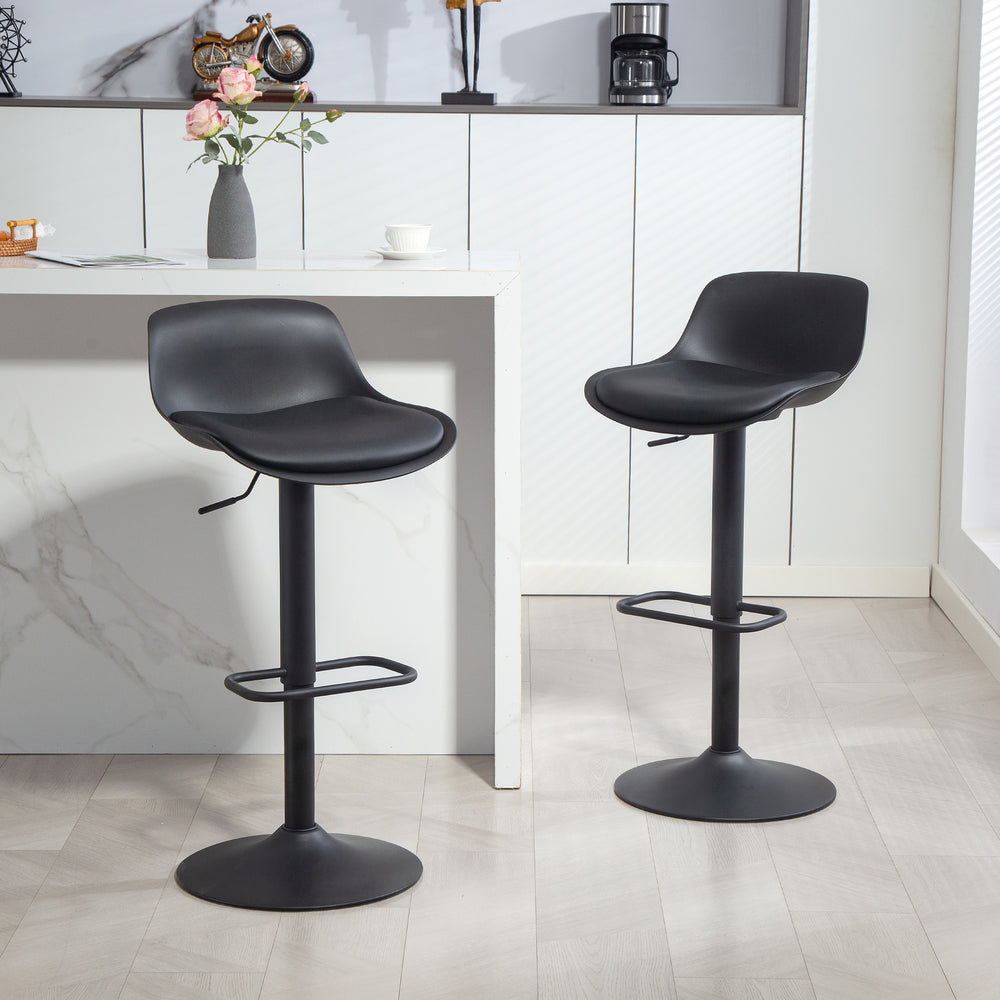 Set of 2 bar stools with swivel seats in faux leather, black