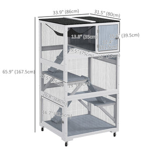 Enclos pour chats sur roulettes avec hamac et plusieurs plateformes de repos, gris