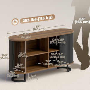 Fluted Sideboard Buffet Cabinet, 55" Modern Coffee Bar Cabinet with Sliding Doors and Adjustable Shelves, Black