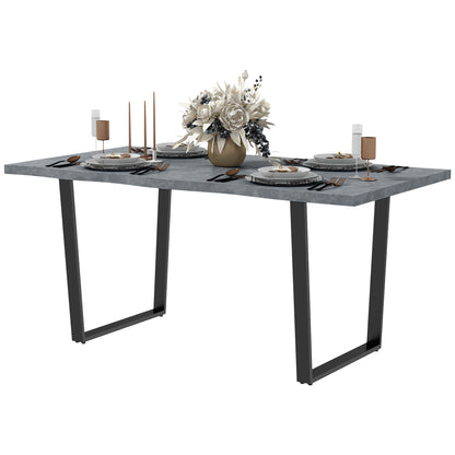 Table à manger industrielle avec plateau à bords ondulés et pieds en acier, pour 6 personnes maximum, gris ciment