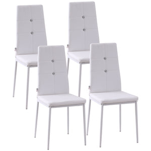 Set of 4 white high-back upholstered chairs with padded seats